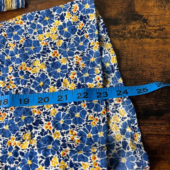 Habitat Yellow Blue Stripe Floral *XS Top Cotton Crinkle 3/4 Sleeve Button Boho - Picture 15 of 16